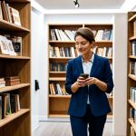 A professional woman, fully clothed in a modest business casual outfit, browsing a beautifully curated modern bookstore in the Netherlands. The interior is well-lit with warm, inviting tones, showcasing wooden shelves filled with books and a small, elegant coffee corner. She has a natural, calm expression, appreciating the peaceful ambiance. The environment suggests a subtle, pleasant aroma, enhancing the overall experience. Appropriate attire, safe for work, appropriate content, fully clothed, professional, perfect anatomy, correct proportions, natural pose, well-formed hands, proper finger count, natural body proportions, professional photography, high quality.