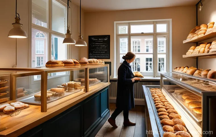 향기 마케팅의 심리적 효과 - **Prompt:** A cozy, sunlit Dutch bakery interior, showcasing artisanal 'brood' (bread) and 'gebak' (...