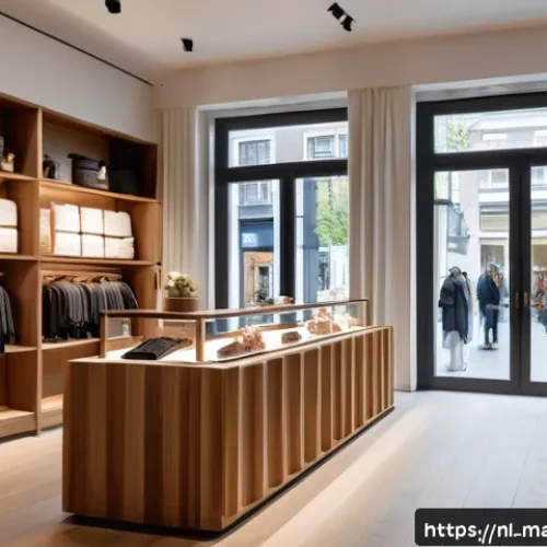 Home 32 향기 마케팅의 ROI 분석 - A modern Dutch boutique interior with subtle scent diffusion devices visible on elegant wooden shelv...