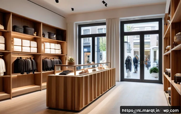 향기 마케팅의 ROI 분석 - A modern Dutch boutique interior with subtle scent diffusion devices visible on elegant wooden shelv...
