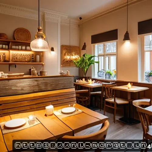 Home 31 향기 마케팅의 기업 전략 - A cozy Dutch café interior bathed in warm natural light, with subtle vanilla scent elements represen...