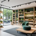 Home 18 향기 마케팅의 효과적인 홍보 전략 - A modern Dutch retail store interior bathed in natural daylight, featuring sleek Scandinavian-style ...